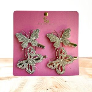 Sincerly Jules Silver & Gold Butterfly Hair Barrettes Clips